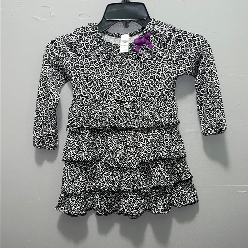 OshKosh Black and White Floral Dress with Purple Bow